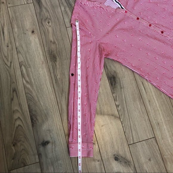 Womens Milano Stripped Red Anchor Nautical V neck button up blouse size 36 - Picture 12 of 14